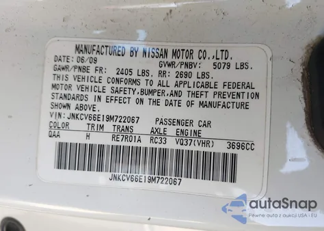 2009 Infiniti G37 z USA, uszkodzony, nr VIN JNKCV66E19M722067